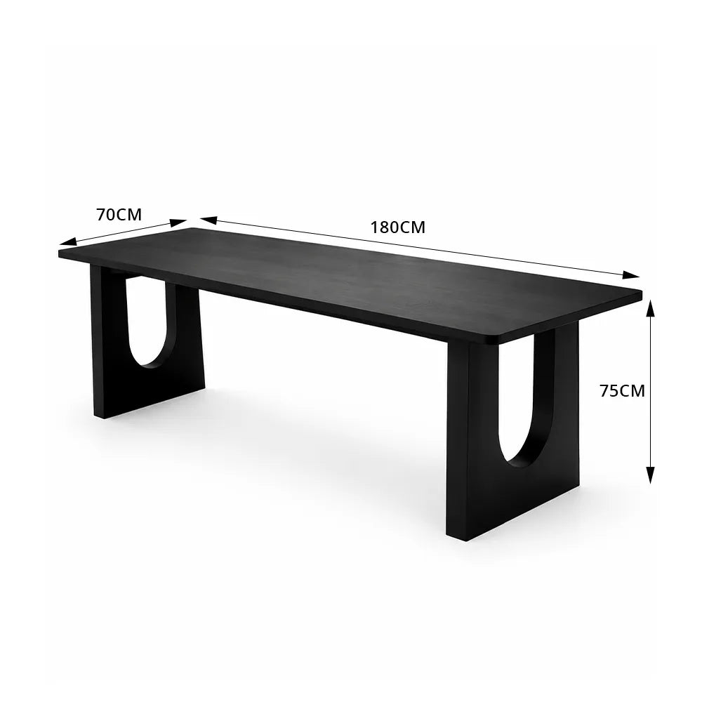 LIVARA Modern Rectangular Solid Wood Dining Table 46mm Thick Top Sculptural U-Shaped Pedestal Legs 160/180cm - Black