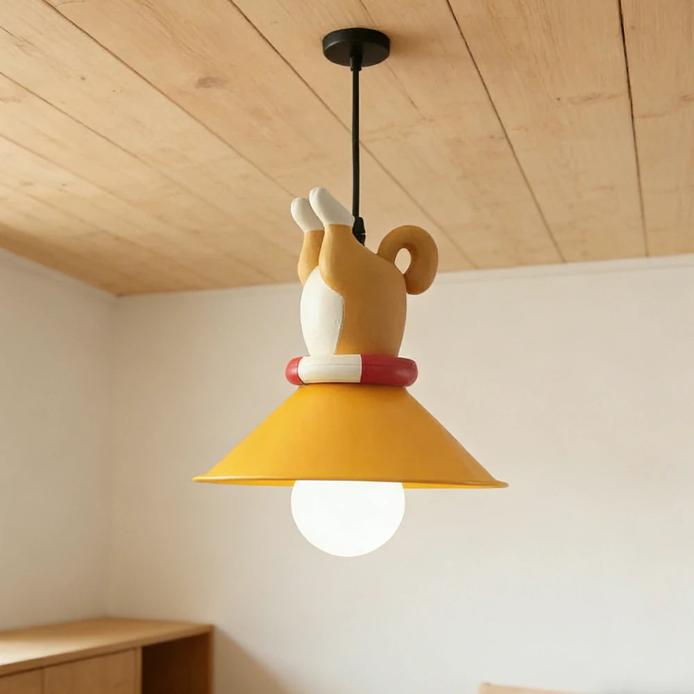 LIVARA Vintage Chandelier Corgi Design LED Bulb Included Fabric Shade Elegant Style for Bedroom Dining Living Room