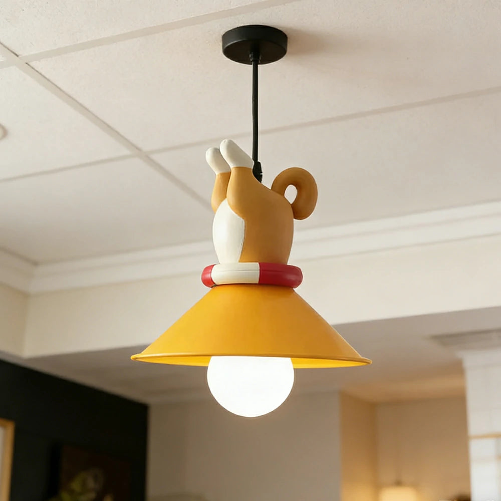 LIVARA Vintage Chandelier Corgi Design LED Bulb Included Fabric Shade Elegant Style for Bedroom Dining Living Room