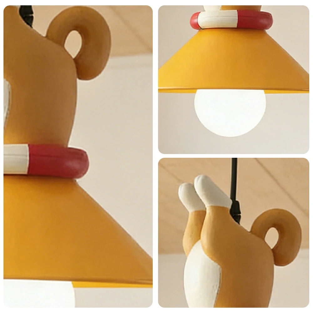 LIVARA Vintage Chandelier Corgi Design LED Bulb Included Fabric Shade Elegant Style for Bedroom Dining Living Room
