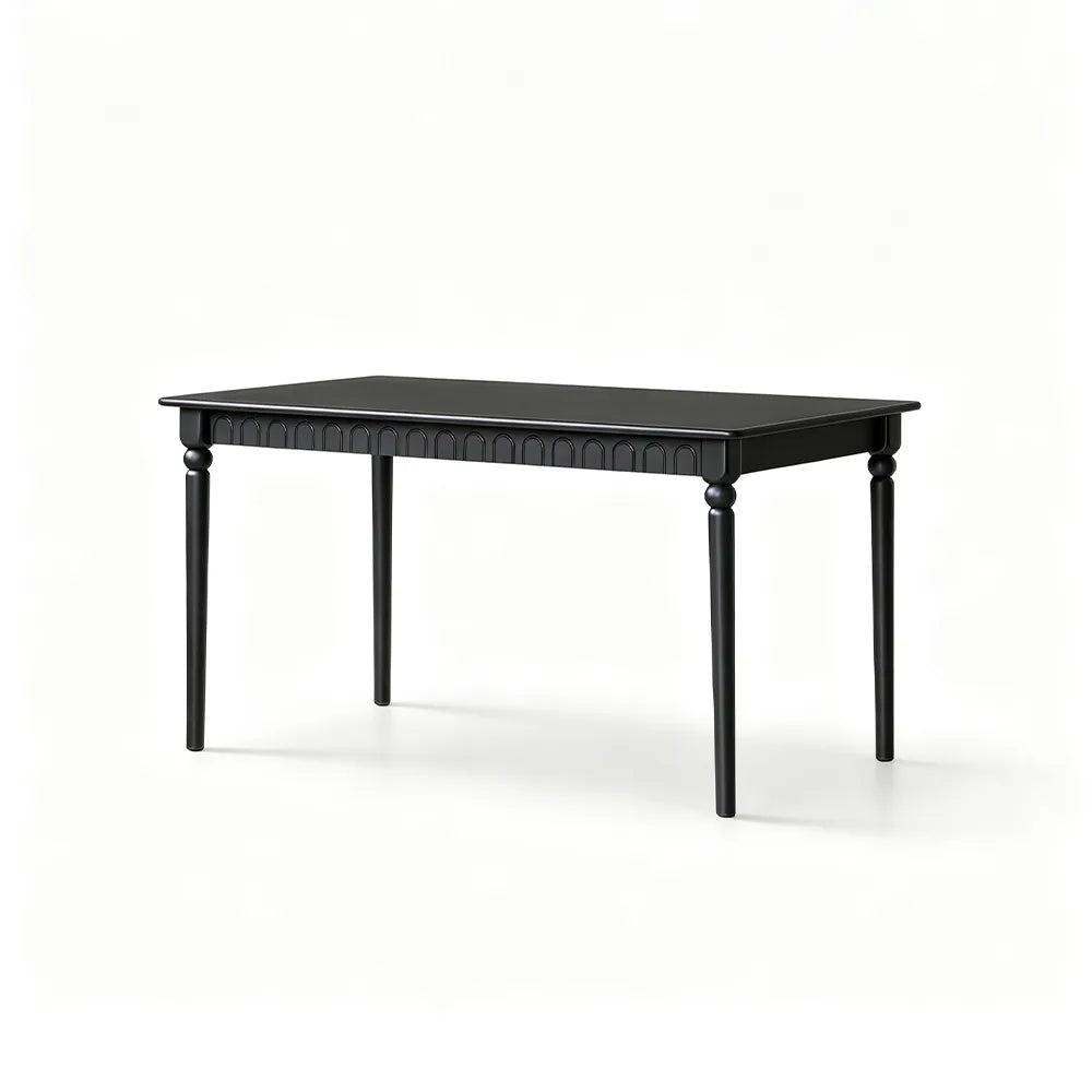 LIVARA Vintage Gothic Solid Wood Dining Table with Decorative Arch Apron, Sculpted Tapered Legs, Reinforced Corner Supports, 120/140cm - Black