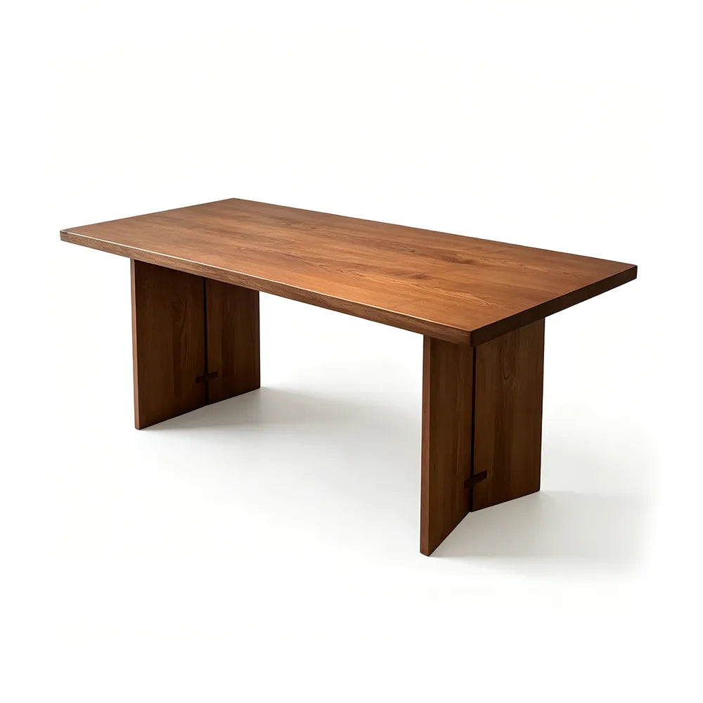LIVARA Rustic Rectangular Solid Wood Dining Table with 4.5cm Thick New Zealand Pine Top, Natural Wood Grain, Wide Panel Pedestal Legs, 140/160cm - Walnut