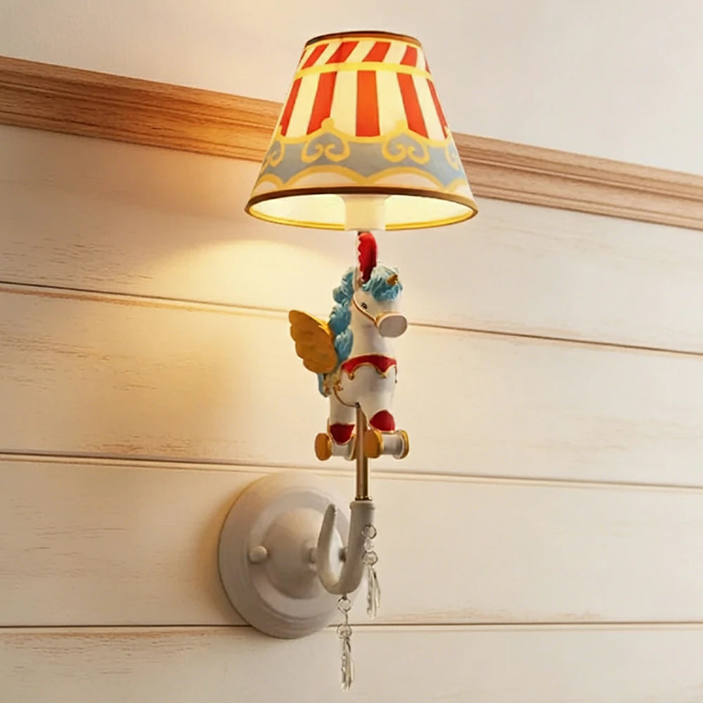 LIVARA Vintage Wall Light Circus Design LED Bulb Included Fabric Shade Elegant Style for Bedroom Hallway Living Room