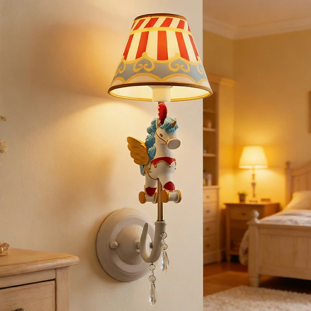 LIVARA Vintage Wall Light Circus Design LED Bulb Included Fabric Shade Elegant Style for Bedroom Hallway Living Room