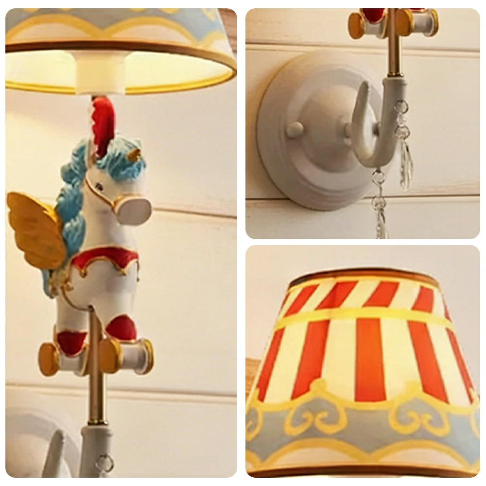 LIVARA Vintage Wall Light Circus Design LED Bulb Included Fabric Shade Elegant Style for Bedroom Hallway Living Room