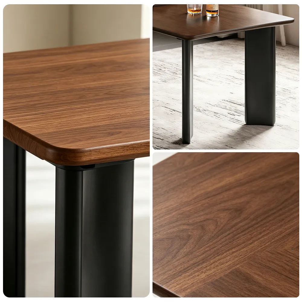 LIVARA Modern Rectangular Solid Wood Dining Table with Natural Rubberwood Top, Finger Joint Construction, Sculptural Wide Panel Legs, 140/160cm - Walnut Black