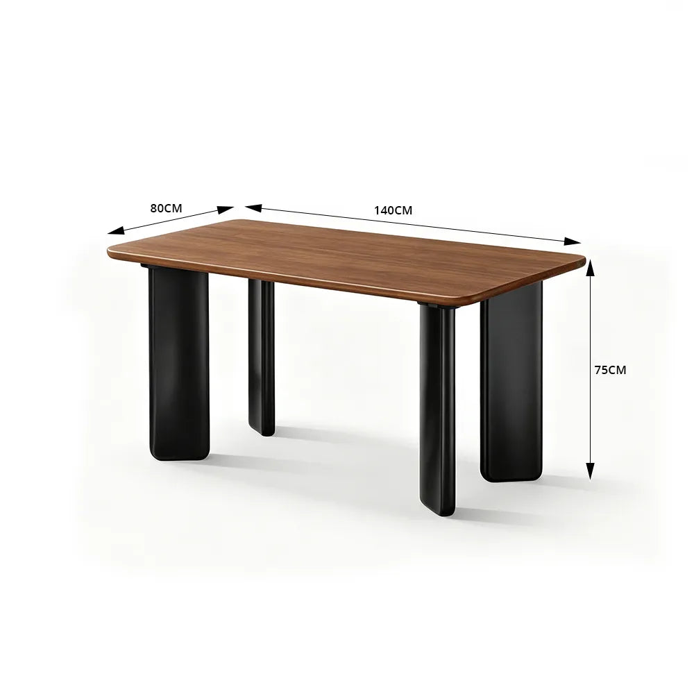 LIVARA Modern Rectangular Solid Wood Dining Table with Natural Rubberwood Top, Finger Joint Construction, Sculptural Wide Panel Legs, 140/160cm - Walnut Black