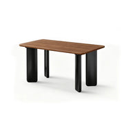 LIVARA Modern Rectangular Solid Wood Dining Table with Natural Rubberwood Top, Finger Joint Construction, Sculptural Wide Panel Legs, 140/160cm - Walnut Black