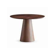 LIVARA Modern Round Solid Wood Dining Table with 3cm Thick Black Walnut Top, Natural Wood Grain, Sculptural Conical Pedestal Base, 100/110cm - Dark Walnut