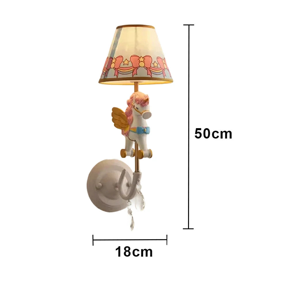 LIVARA Vintage Wall Light Unicorn Pony Design LED Bulb Included Fabric Shade Elegant Style for Bedroom Hallway Living Room