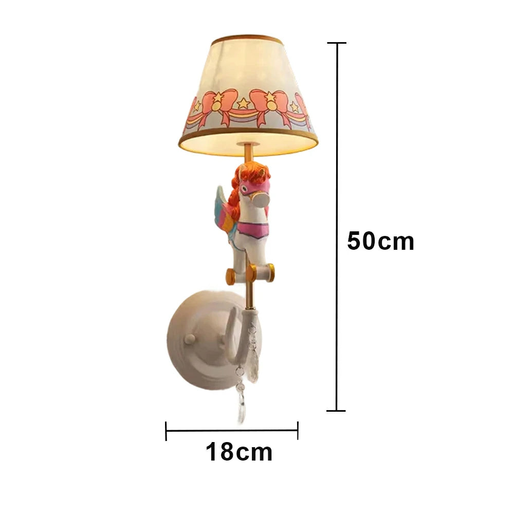 LIVARA Vintage Wall Light Unicorn Pony Design LED Bulb Included Fabric Shade Elegant Style for Bedroom Hallway Living Room - Rose Red