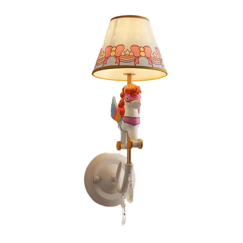 LIVARA Vintage Wall Light Unicorn Pony Design LED Bulb Included Fabric Shade Elegant Style for Bedroom Hallway Living Room - Rose Red