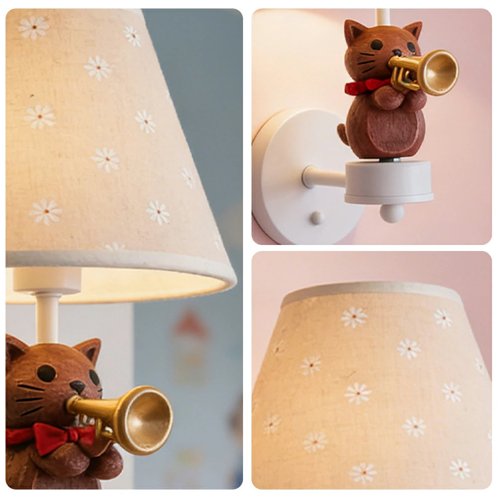 LIVARA Vintage Wall Light Trumpet Design LED Bulb Included Fabric Shade Elegant Style for Bedroom Hallway Living Room - White