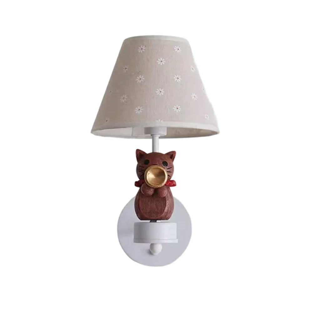 LIVARA Vintage Wall Light Trumpet Design LED Bulb Included Fabric Shade Elegant Style for Bedroom Hallway Living Room - White