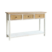 LIVARA Rustic Console Table with 3 Drawers and Shelf Solid Wood MDF Natural Finish Woven Drawer Storage Table