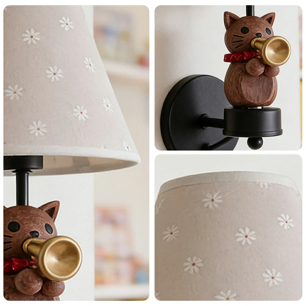 LIVARA Vintage Wall Light Trumpet Design LED Bulb Included Fabric Shade Elegant Style for Bedroom Hallway Living Room - Black