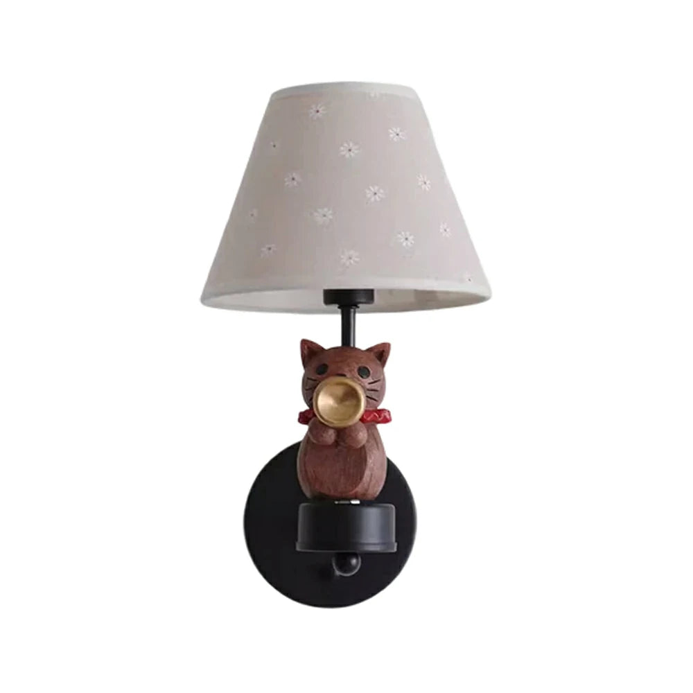 LIVARA Vintage Wall Light Trumpet Design LED Bulb Included Fabric Shade Elegant Style for Bedroom Hallway Living Room - Black