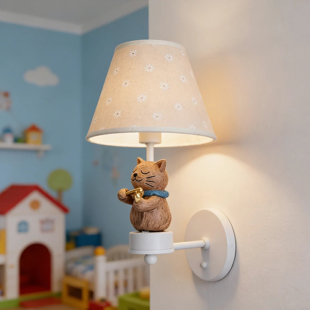 LIVARA Vintage Wall Light Violin Design LED Bulb Included Fabric Shade Elegant Style for Bedroom Hallway Living Room - White