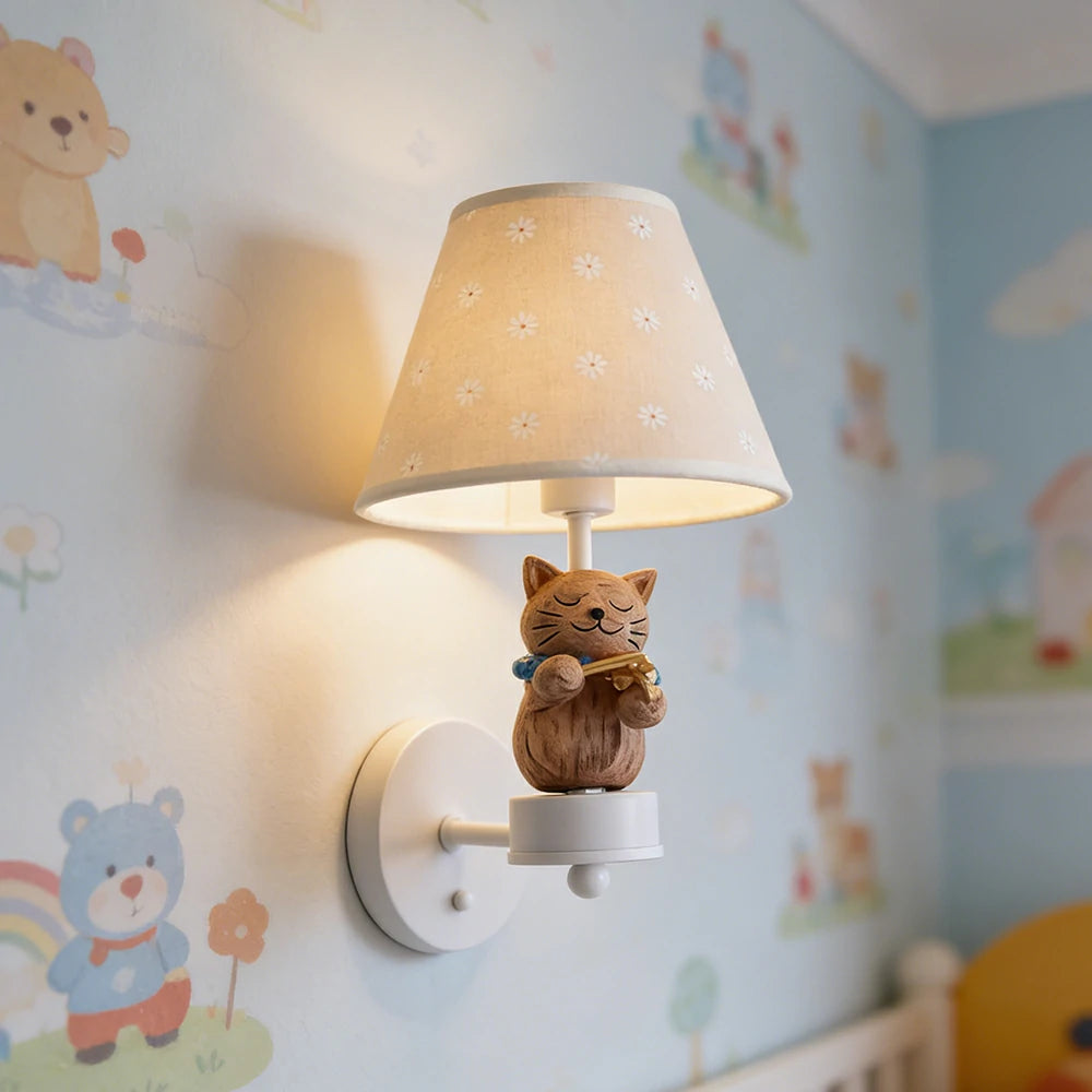 LIVARA Vintage Wall Light Violin Design LED Bulb Included Fabric Shade Elegant Style for Bedroom Hallway Living Room - White