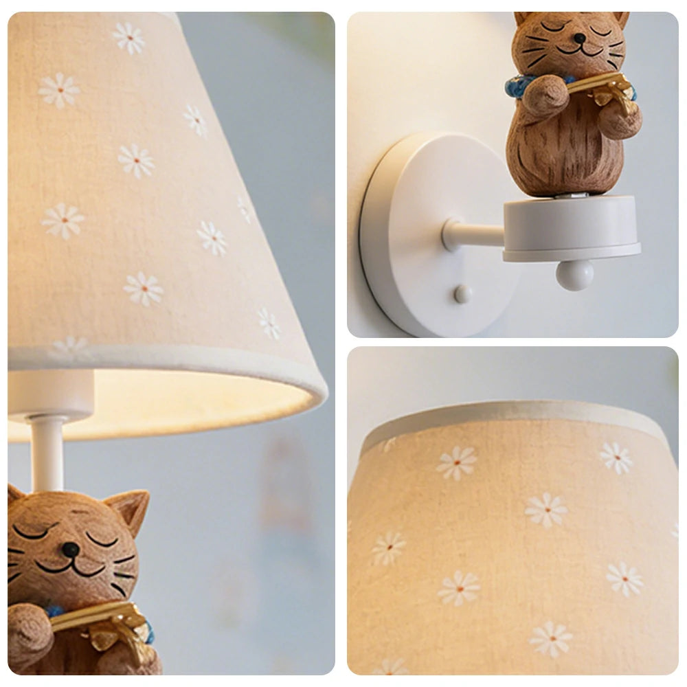 LIVARA Vintage Wall Light Violin Design LED Bulb Included Fabric Shade Elegant Style for Bedroom Hallway Living Room - White