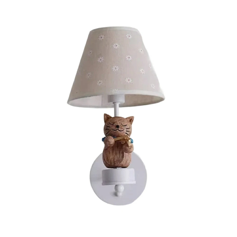 LIVARA Vintage Wall Light Violin Design LED Bulb Included Fabric Shade Elegant Style for Bedroom Hallway Living Room - White
