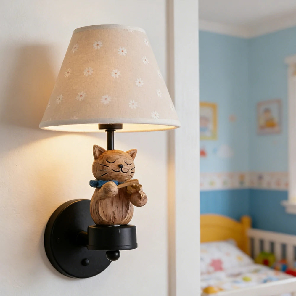 LIVARA Vintage Wall Light Violin Design LED Bulb Included Fabric Shade Elegant Style for Bedroom Hallway Living Room - Black