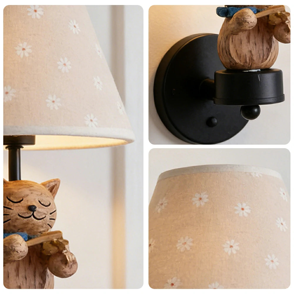 LIVARA Vintage Wall Light Violin Design LED Bulb Included Fabric Shade Elegant Style for Bedroom Hallway Living Room - Black