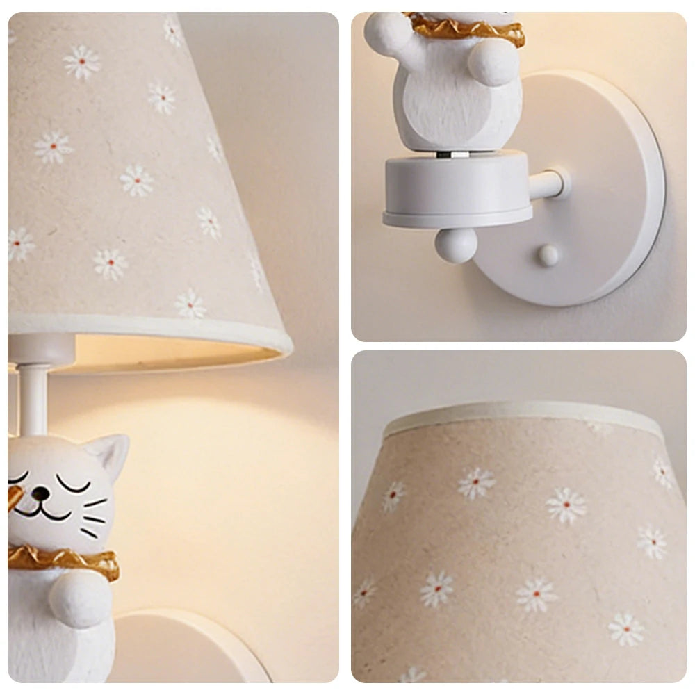 LIVARA Vintage Wall Light Conductor Design LED Bulb Included Fabric Shade Elegant Style for Bedroom Hallway Living Room - White