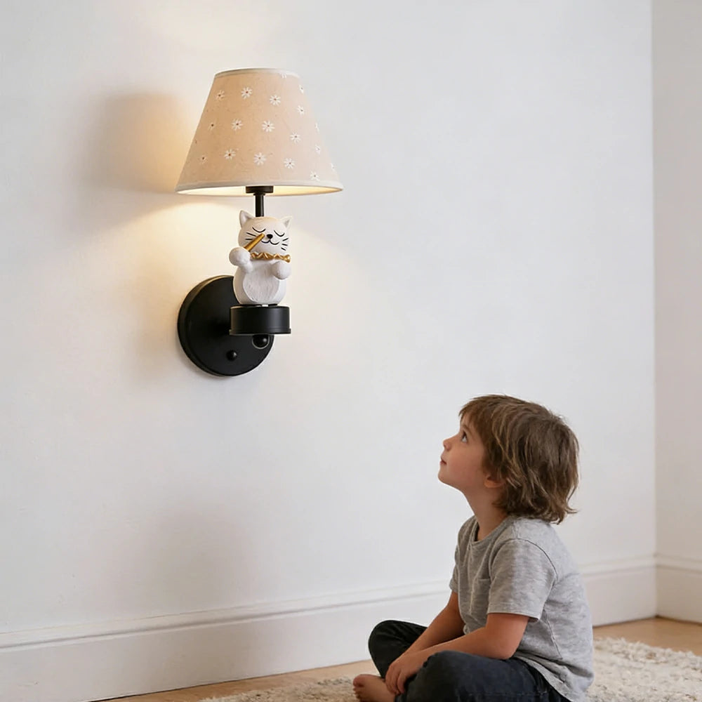 LIVARA Vintage Wall Light Conductor Design LED Bulb Included Fabric Shade Elegant Style for Bedroom Hallway Living Room - Black
