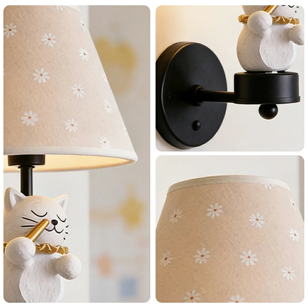 LIVARA Vintage Wall Light Conductor Design LED Bulb Included Fabric Shade Elegant Style for Bedroom Hallway Living Room - Black