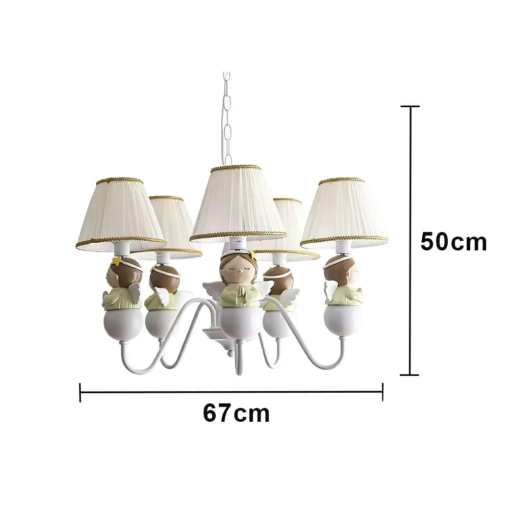 LIVARA Vintage Chandelier Angel Design LED Bulb Included Fabric Shade Elegant Style for Bedroom Dining Living Room - White