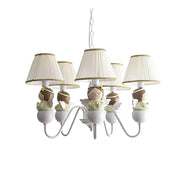 LIVARA Vintage Chandelier Angel Design LED Bulb Included Fabric Shade Elegant Style for Bedroom Dining Living Room - White