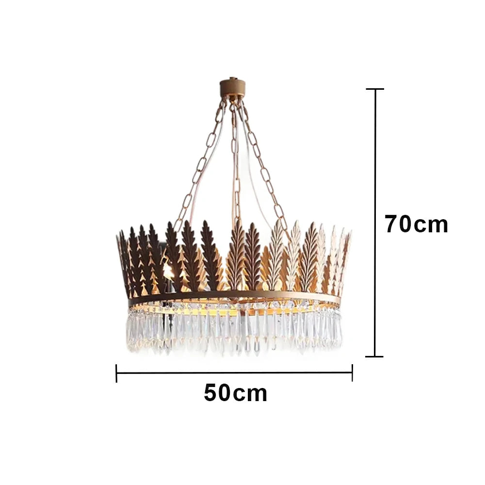 LIVARA Vintage Chandelier Large Crystal Leaf Design Iron Frame Elegant Style for Bedroom Dining Living Room (Bulb Not Included)