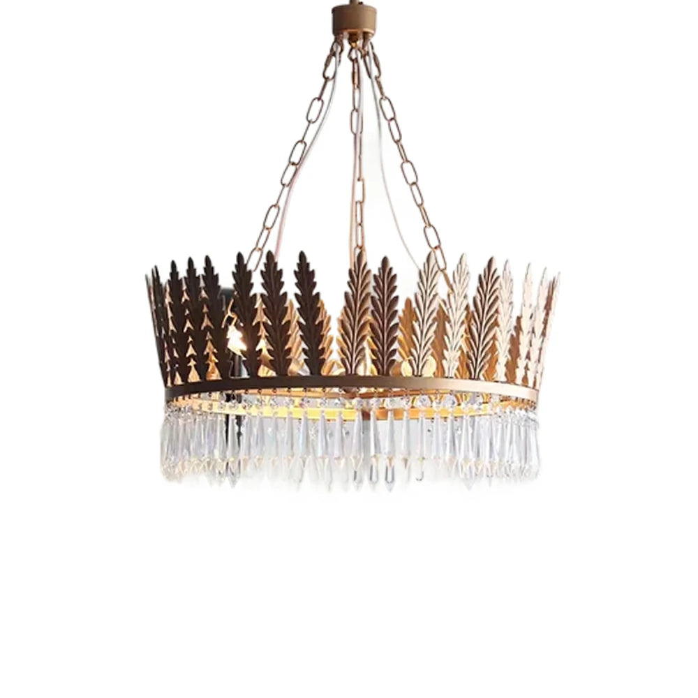 LIVARA Vintage Chandelier Large Crystal Leaf Design Iron Frame Elegant Style for Bedroom Dining Living Room (Bulb Not Included)