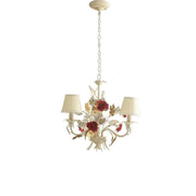 LIVARA Vintage Chandelier Floral Fabric Shade Iron Frame Elegant French Style for Bedroom Dining Living Room (Bulb Not Included)