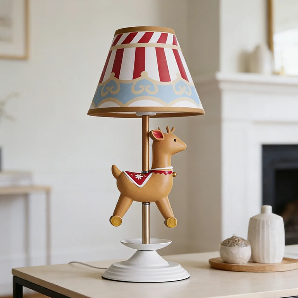 LIVARA Vintage Table Lamp Christmas Deer Design LED Bulb Included Fabric Shade Elegant Style for Bedroom Living Room