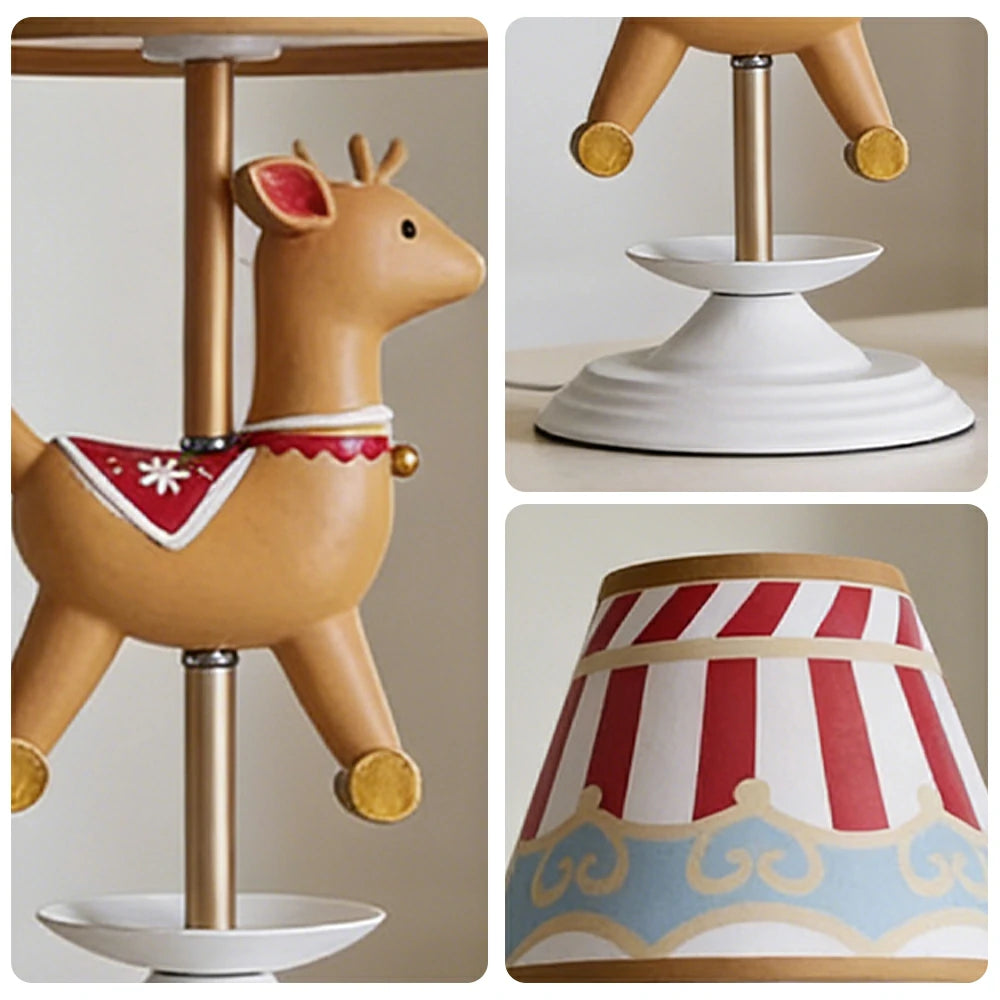 LIVARA Vintage Table Lamp Christmas Deer Design LED Bulb Included Fabric Shade Elegant Style for Bedroom Living Room