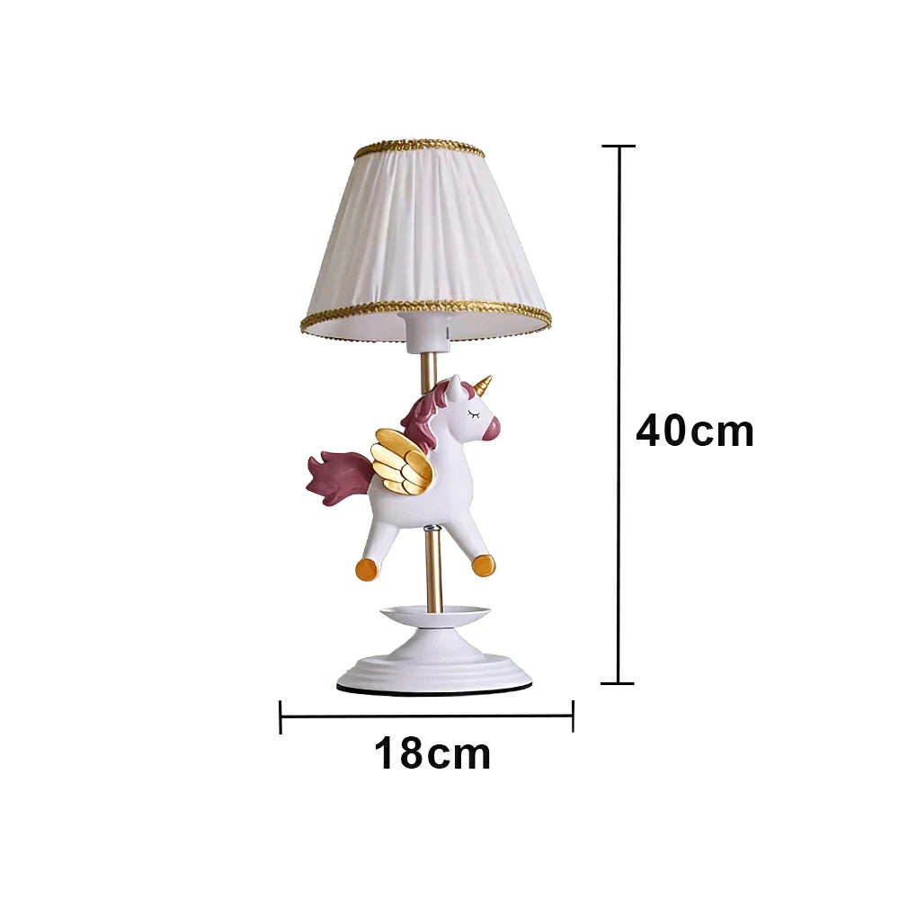 LIVARA Vintage Table Lamp Unicorn Design LED Bulb Included Fabric Shade Elegant Style for Bedroom Living Room - White