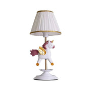 LIVARA Vintage Table Lamp Unicorn Design LED Bulb Included Fabric Shade Elegant Style for Bedroom Living Room - White