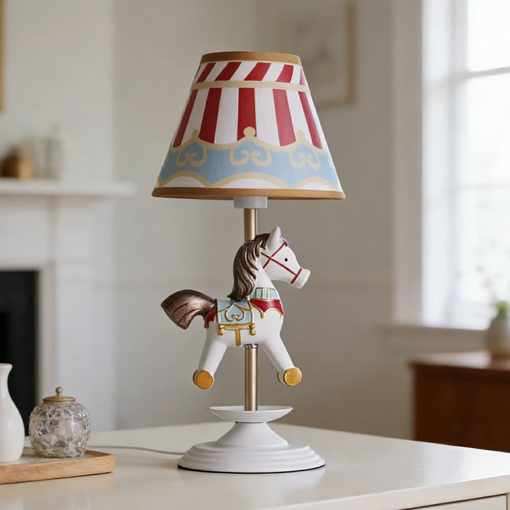 LIVARA Vintage Table Lamp Unicorn Design LED Bulb Included Fabric Shade Elegant Style for Bedroom Living Room - Red