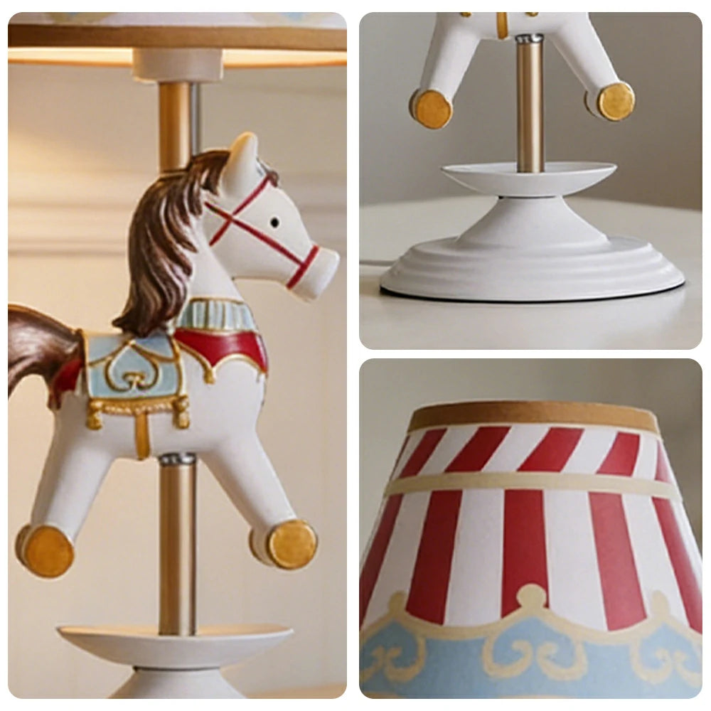 LIVARA Vintage Table Lamp Unicorn Design LED Bulb Included Fabric Shade Elegant Style for Bedroom Living Room - Red