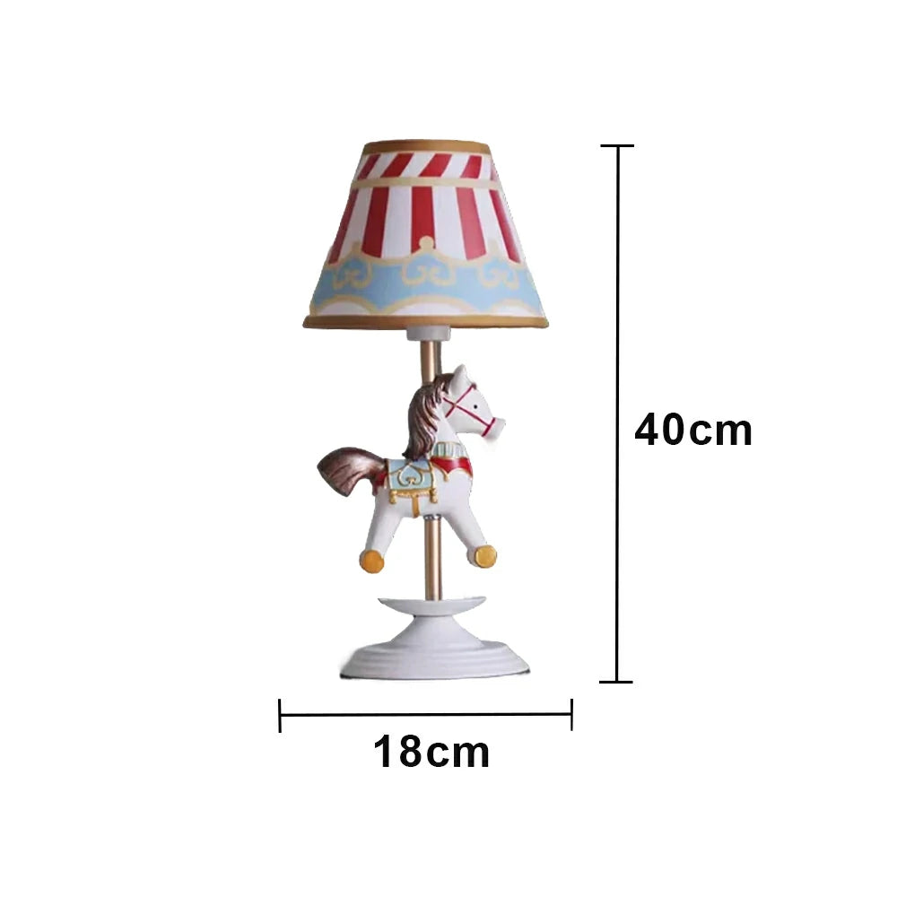 LIVARA Vintage Table Lamp Unicorn Design LED Bulb Included Fabric Shade Elegant Style for Bedroom Living Room - Red