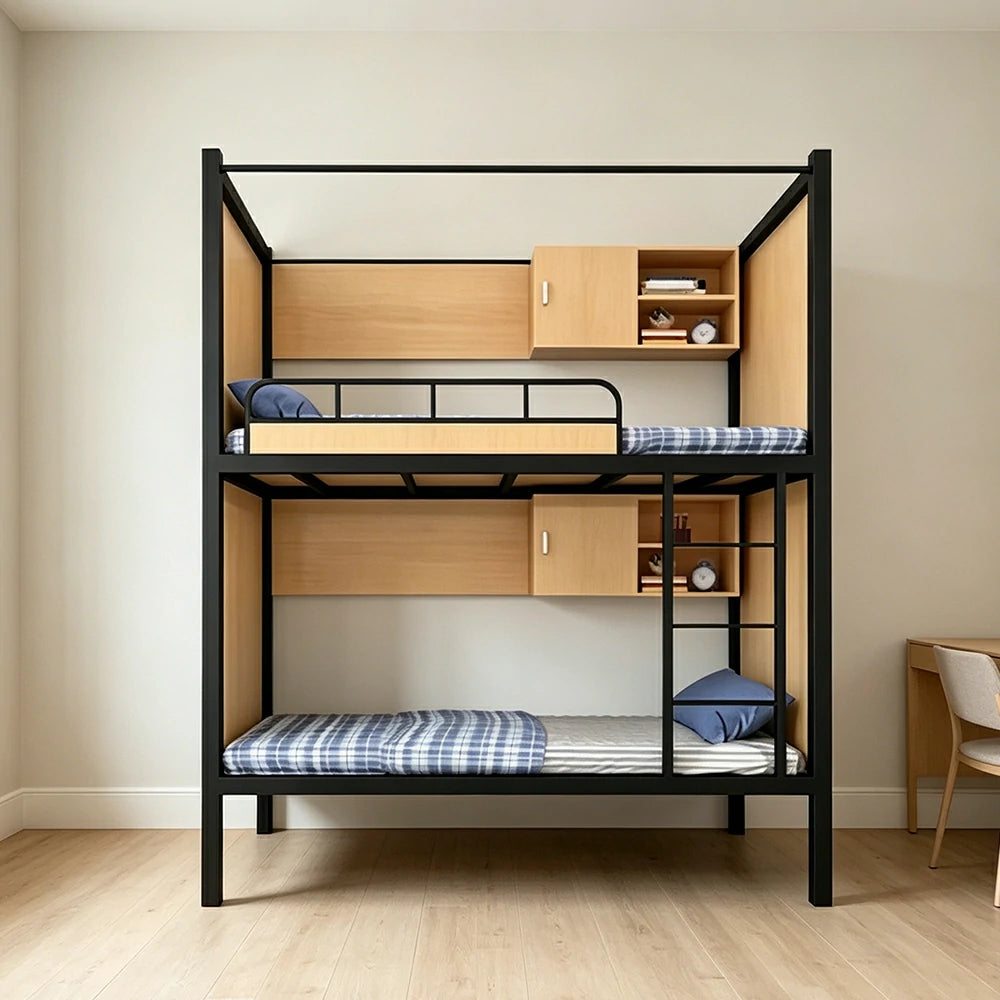 LIVARA Steel Bunk Bed Frame with Storage Heavy Duty 90/100/120cm Dormitory Apartment Space Saving