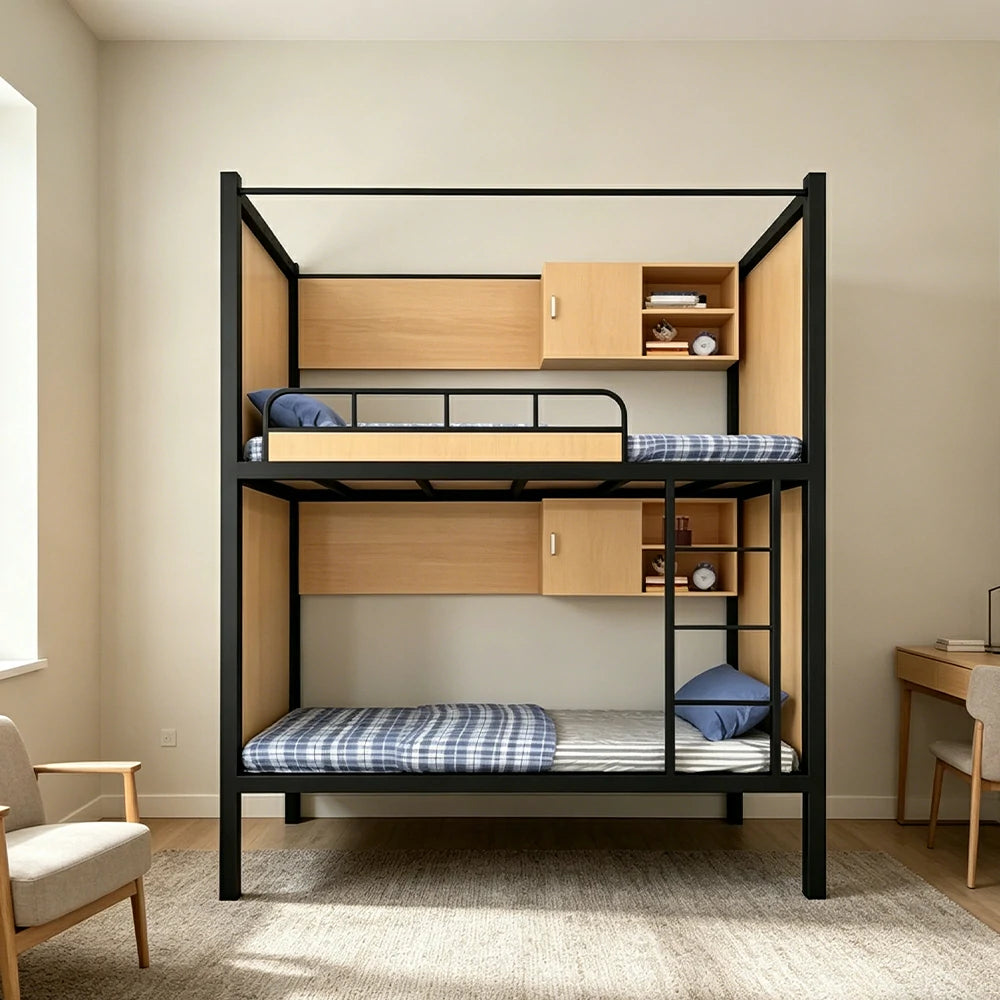 LIVARA Steel Bunk Bed Frame with Storage Heavy Duty 90/100/120cm Dormitory Apartment Space Saving
