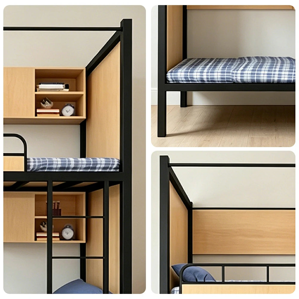 LIVARA Steel Bunk Bed Frame with Storage Heavy Duty 90/100/120cm Dormitory Apartment Space Saving