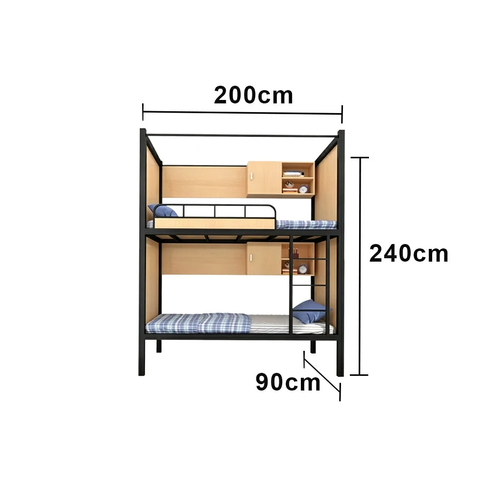 LIVARA Steel Bunk Bed Frame with Storage Heavy Duty 90/100/120cm Dormitory Apartment Space Saving