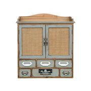 LIVARA Vintage Wall Mounted Storage Cabinet Multi Drawer Organizer Solid Wood Rattan Door Rustic Display Shelf