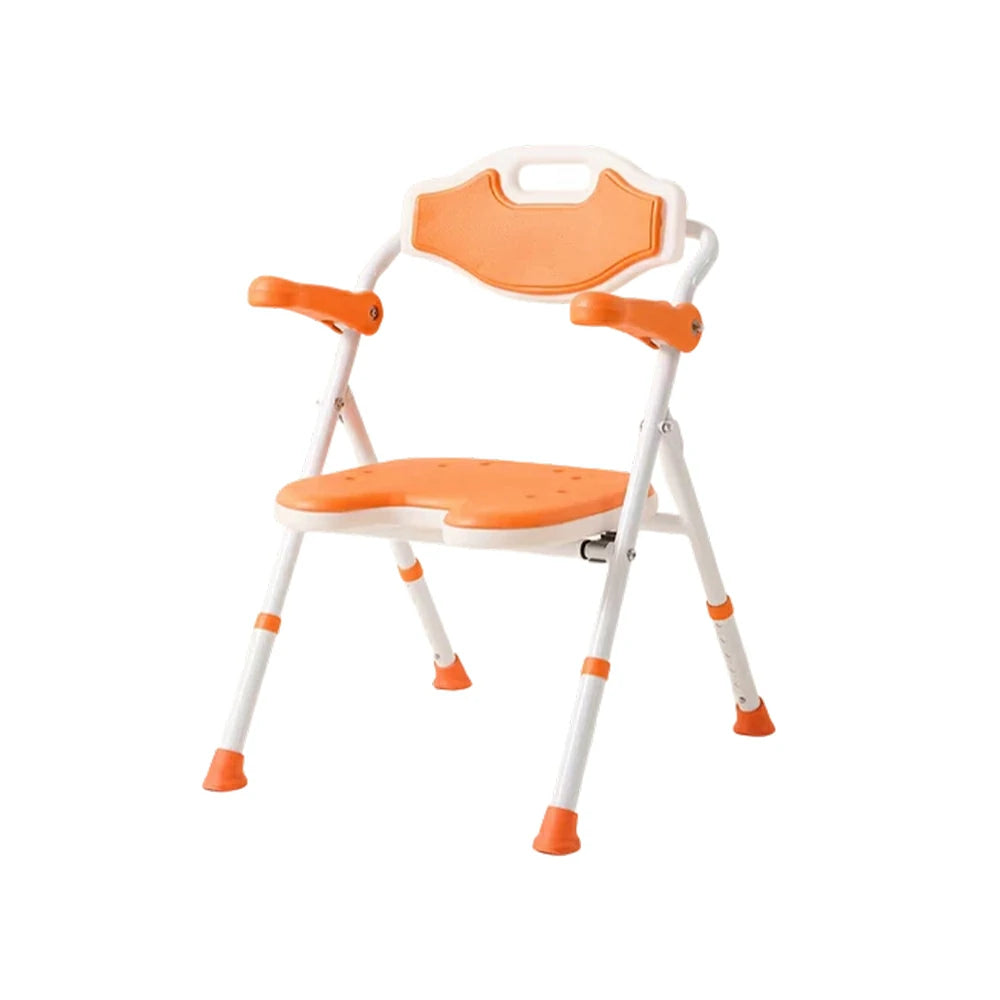 LIVARA Shower Chair Adjustable Height EVA Seat Foldable Armrests Anti-Slip Aluminum Frame for Elderly Bathroom Safety - Orange
