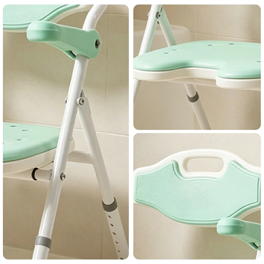 LIVARA Shower Chair Adjustable Height EVA Seat Foldable Armrests Anti-Slip Aluminum Frame for Elderly Bathroom Safety - Green