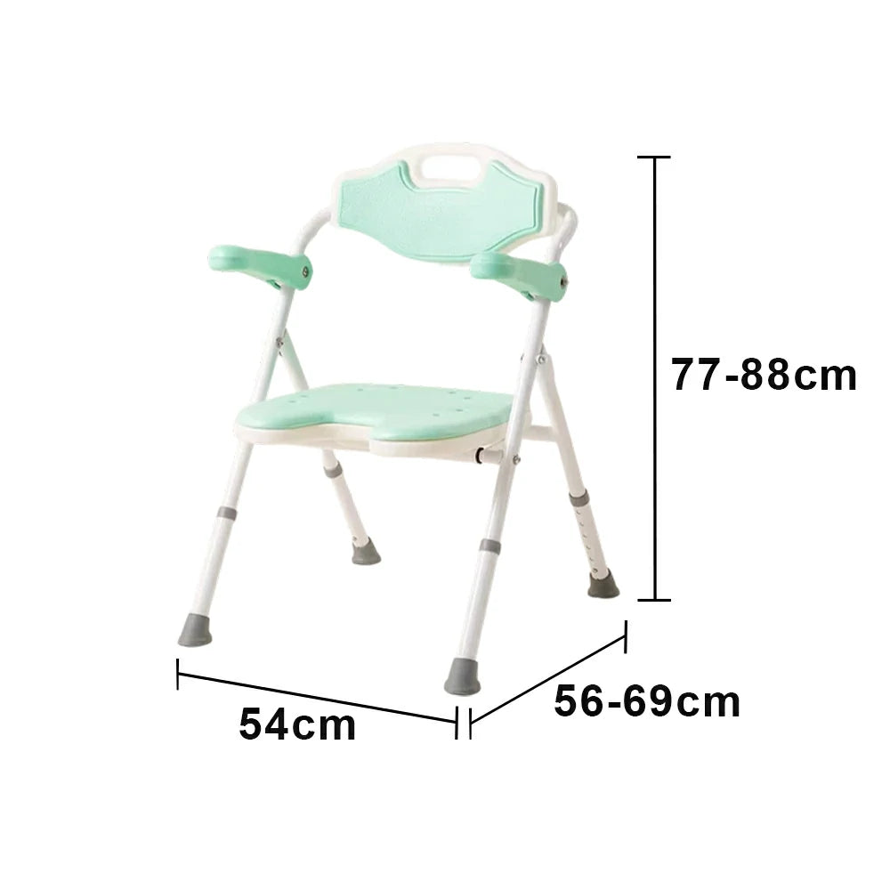 LIVARA Shower Chair Adjustable Height EVA Seat Foldable Armrests Anti-Slip Aluminum Frame for Elderly Bathroom Safety - Green